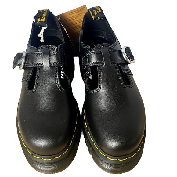 New Dr Doc Marten Audrick T Bar Shoes Womens 7 Black Leather Mary Jane Platform - Picture 2 of 16